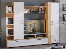 Стенка «Дакота» (дуб крафт золотой/белый ясень) в Здвинске - zdvinsk.mebel-nsk.ru | фото